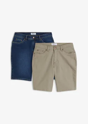 Bermudas vaqueras elásticas con corte normal (2 unidades) Denim azul + marrón grisáceo de sarga